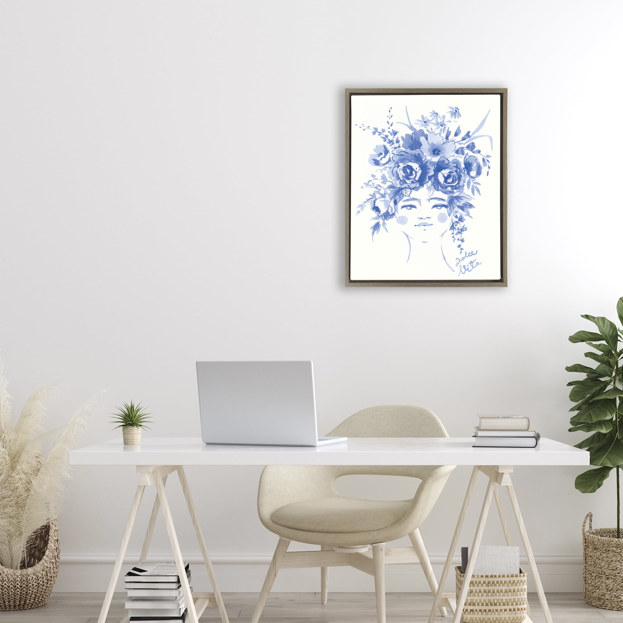 Stupell Industries Dolce Vita Woman with Roses Brown Framed Floater Canvas Wall Art, design by Karolina Sato