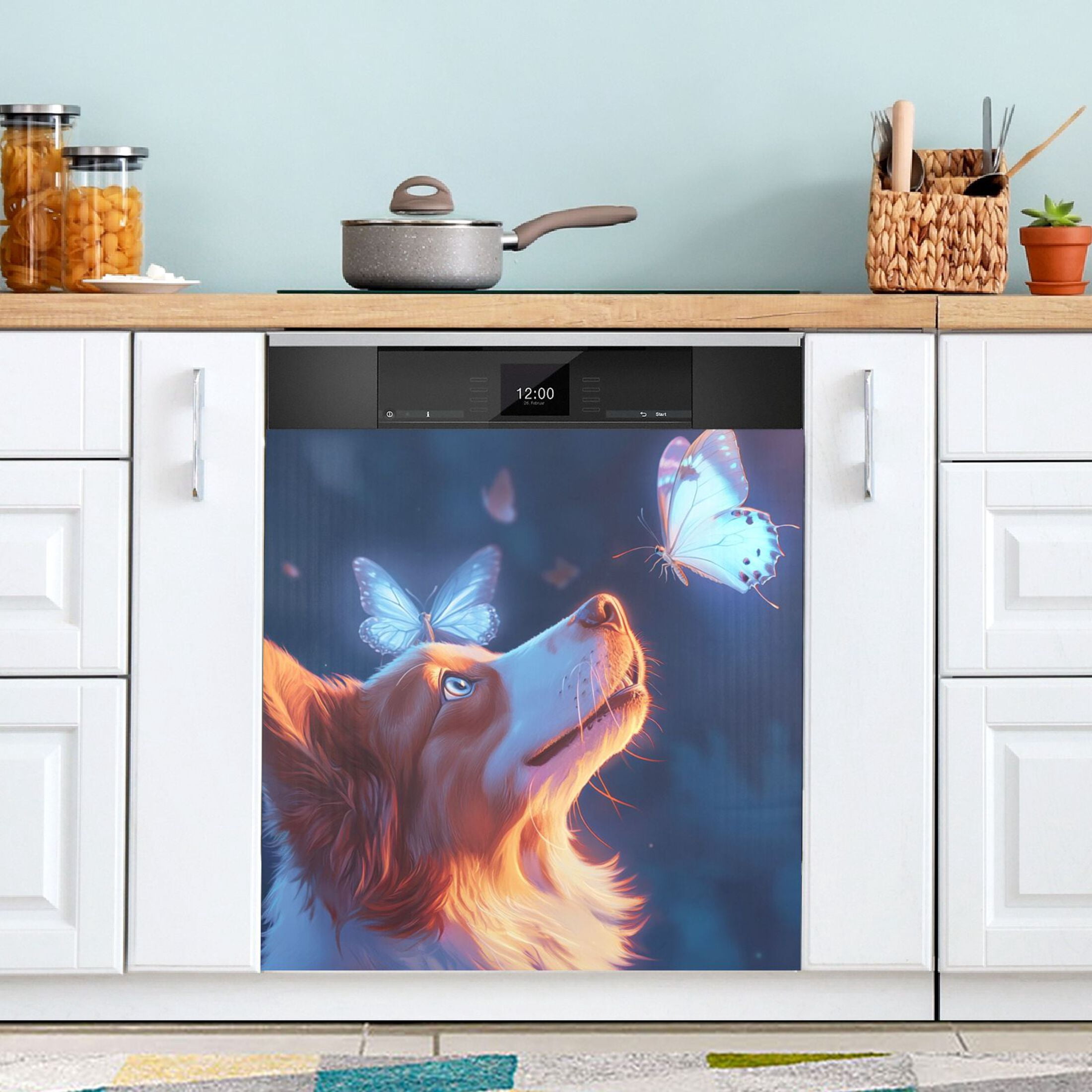 Dishwasher Magnetic Sticker 23x26 Inch Refrigerator Magnetic Sticker Washing Machine Magnetic Sticker Kitchen Panel Magnetic Sticker Home Decor Pretty Dog and Butterfly