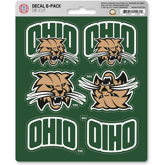 Ohio University Bobcats 6-Piece Decal Sticker Set, 5x6 Inch Sheet, Gift for football fans for any hard surfaces around home, automotive, personal items