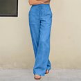 thumbnail image 7 of Cagogo Women's Plus Size Wide Leg High Waisted Trousers with Pockets Casual Loose Long Pants Beach Work Lounge Trousers Fashion Beachwear Clothes, Blue S, 7 of 7