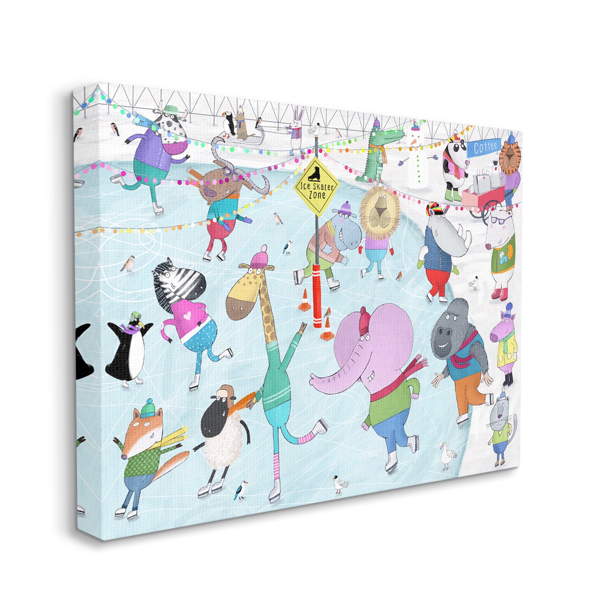 Stupell Industries Animals Ice Skating Scene Animals & Insects Painting Gallery Wrapped Canvas Print Wall Art, 20 x 16