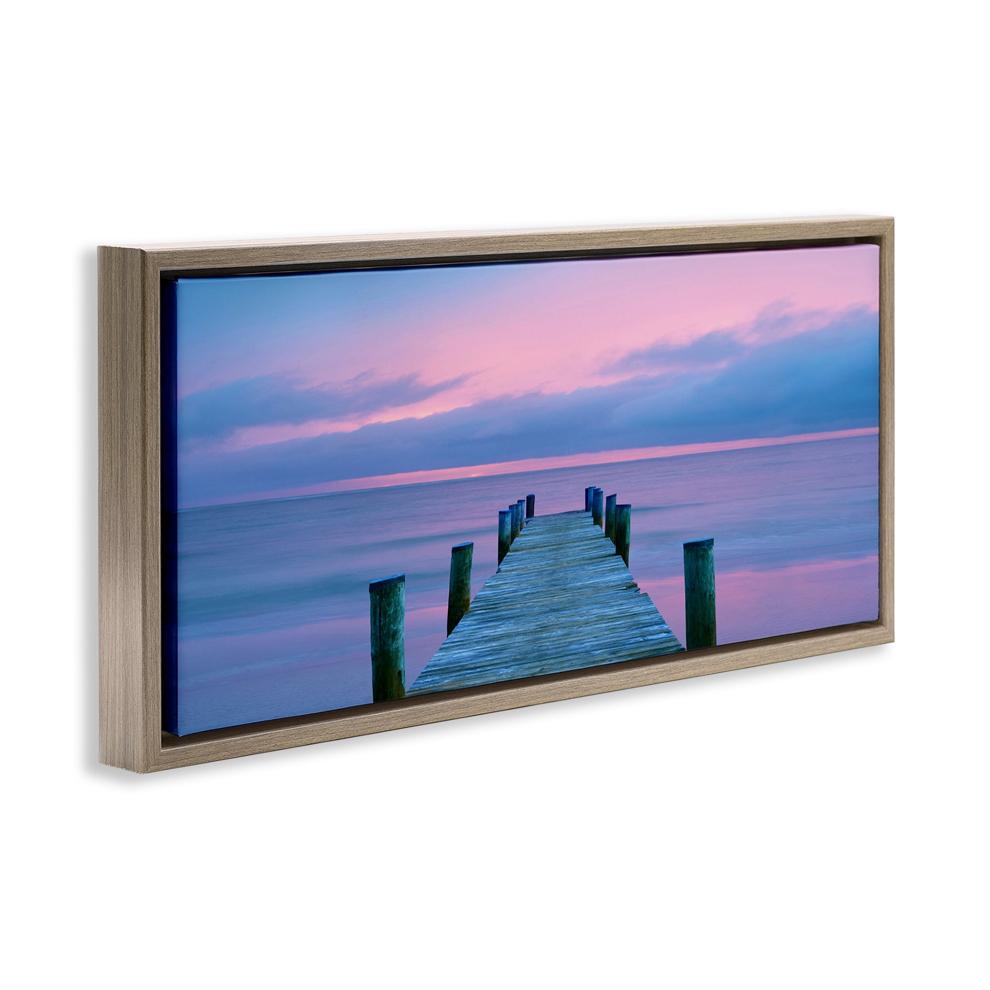 Stupell Industries Dock at Sunset Horizon Nature Photography Brown Floater Framed Canvas Art Print Wall Art, 25 x 11
