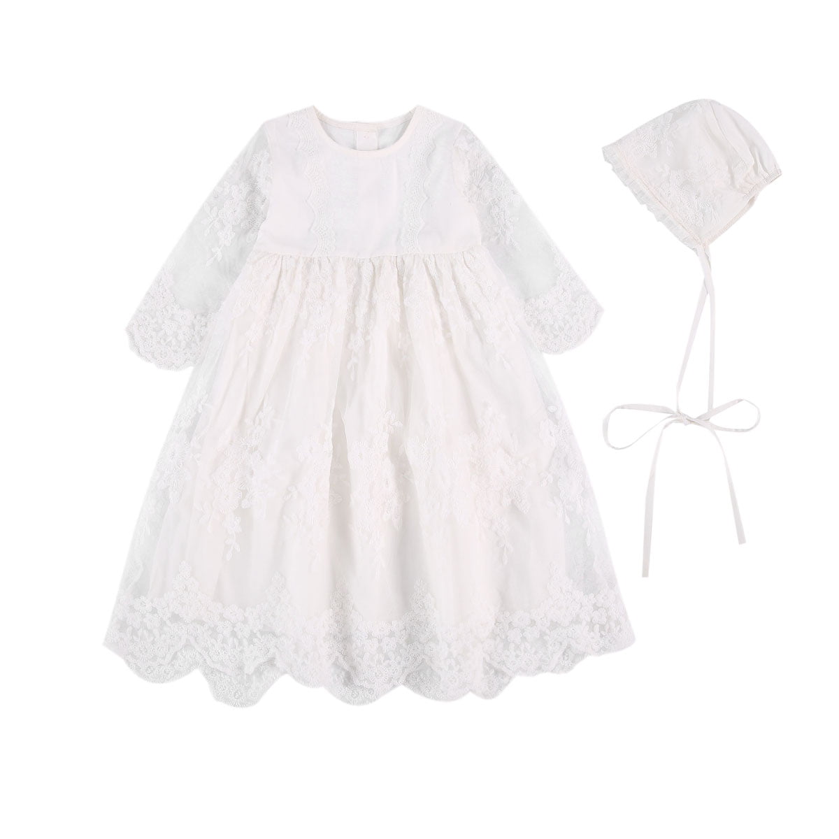 OBEEII Baby Girl Christening Baptism Gown Flower Embroidery Tutu Dress Special Occasion 