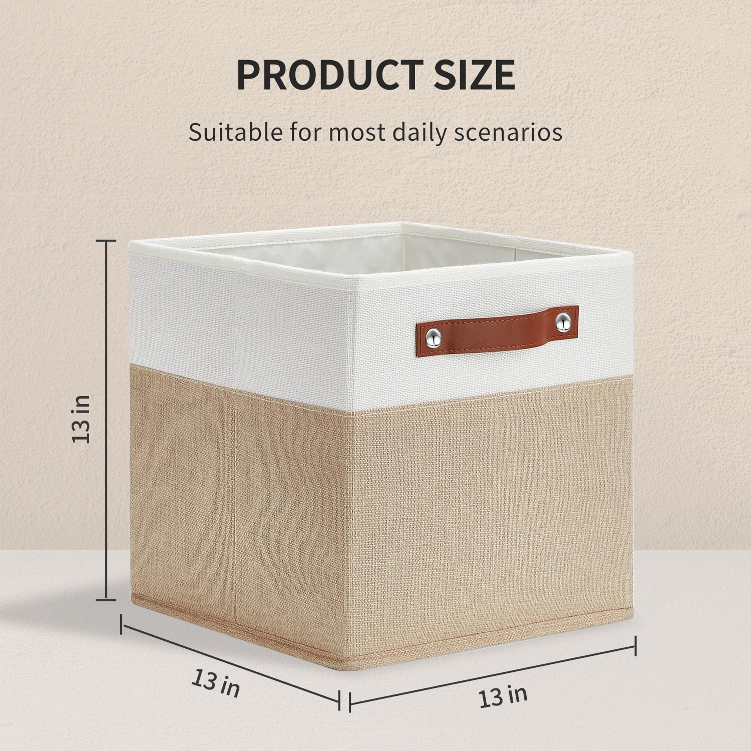 ENLOY Fabric Cube Storage Organizer Bins, 13x13 inch - 4 Pack Foldable Storage Cube Bins for Shelves, Large Capacity Storage Boxes with Leather Handle