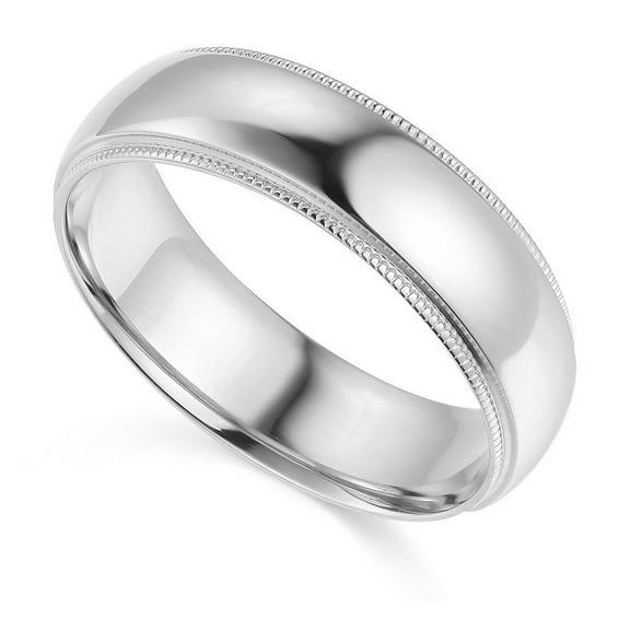 14k White Gold 6-mm Comfort-fit Milgrain and polished Wedding Band