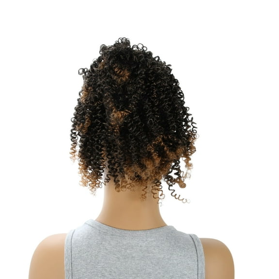 Unique Bargains 1 Pc Fluffy Ponytail Short Hair Hair Extensions High Temperature Fiber 9.8IN Hair Extension Tape Dark Brown Gradient for Women