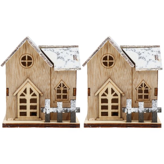 2 pcs Xmas LED Luminous Log Cabin Decor Household Christmas Tabletop Adornment