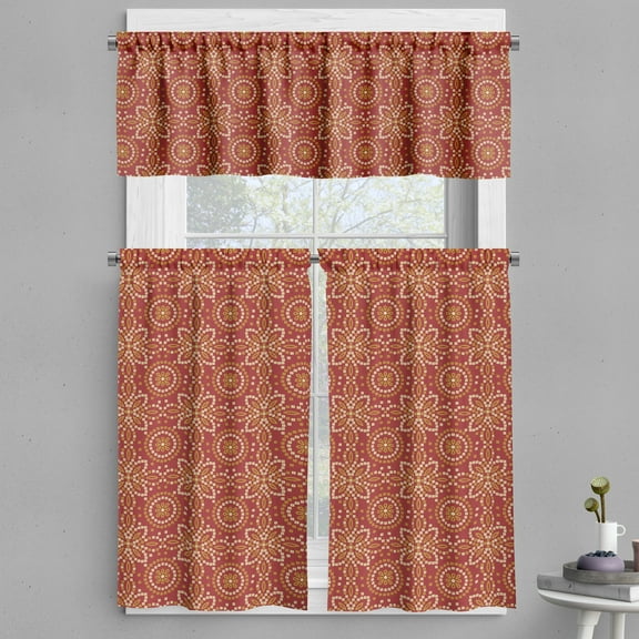 Ambesonne Boho Valance & Curtain, Geometric Floral Antique Print, 55"x30", Dark Yellow Pale Maroon