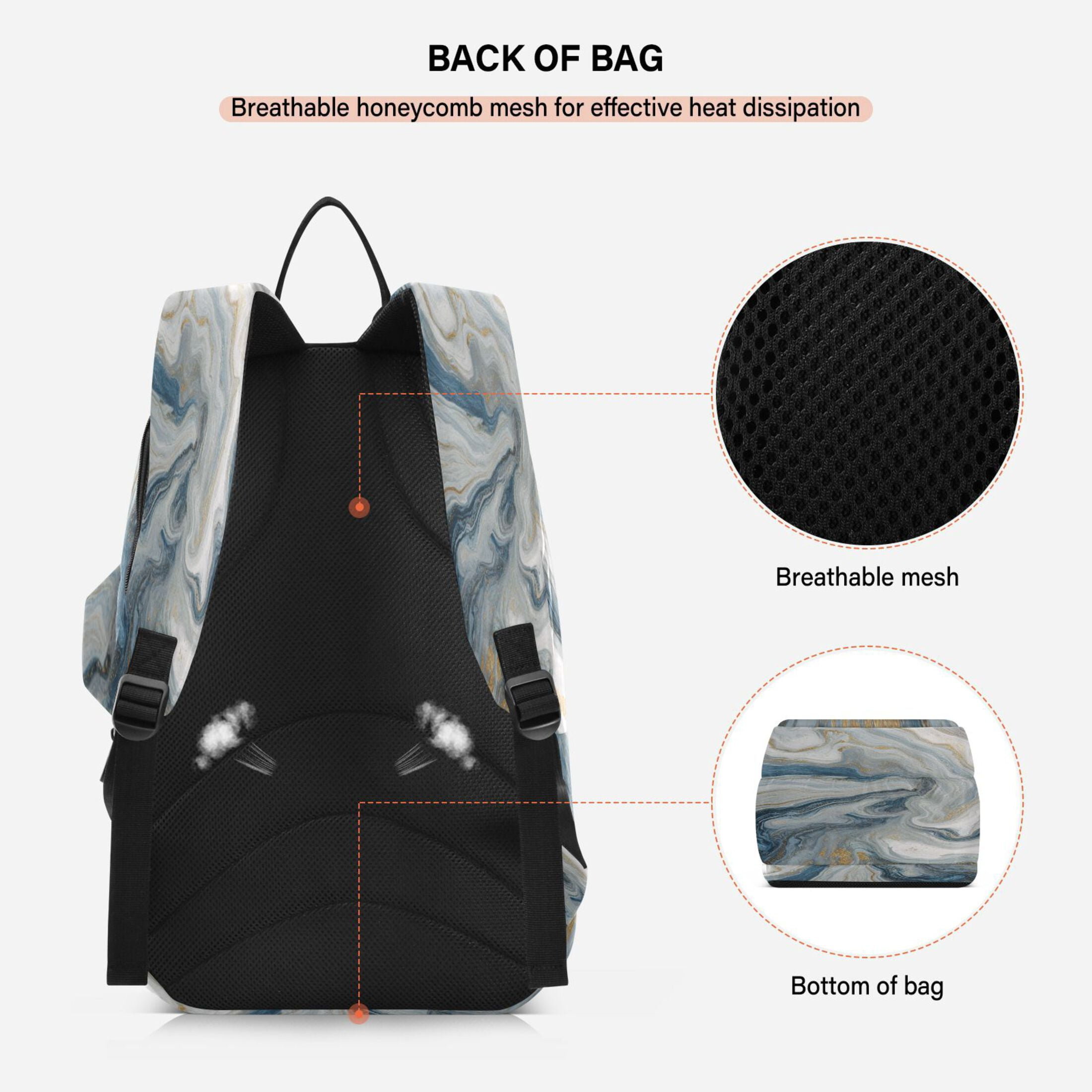2 Racquet Holder Tennis Backpack Tennis Racket Covers Gym Bags Gray Marble