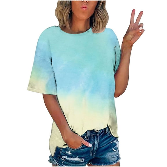 XWSHYW Going out Tops for Women Women's Short Sleeve Round Neck Casual Tops Fashion Printed T-Shirt Blouse, Sizes S-5XL