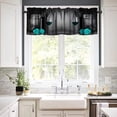 thumbnail image 4 of Blue Wine Valance, Romantic Teal Rose Flower Grape Country Farm Vintage Rustic Cellar Wooden Print Short Window Treatments for Kitchen Cafe Bedroom, 54x18in, 4 of 5