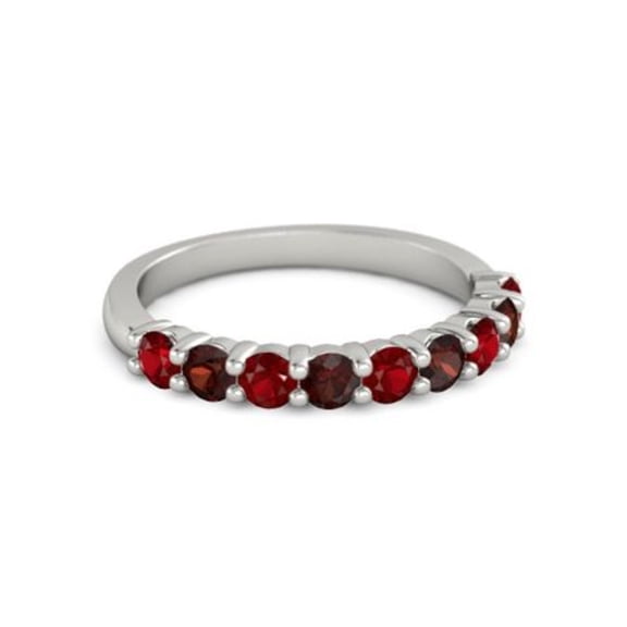 925 Sterling Silver Round 2.50 MM Ruby Garnet Half Eternity Women Wedding Ring