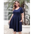 thumbnail image 5 of VERABENDI Women's Plus Size Dresses Short Sleeve Crew Neck Pleated Swing Dress with Pockets (L-4XL), 5 of 6