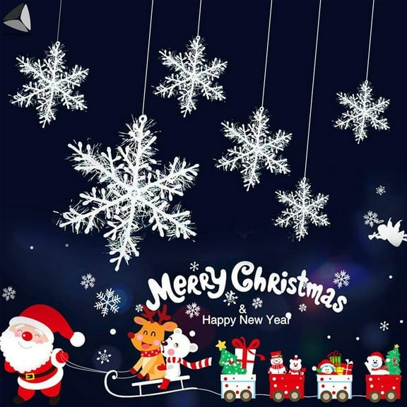 PULLIMORE 108 Pcs White Glittered Snowflakes Plastic Snowflakes Christmas Hanging Ornaments for Xmas Tree Wedding Birthday Décor (2.4 in)