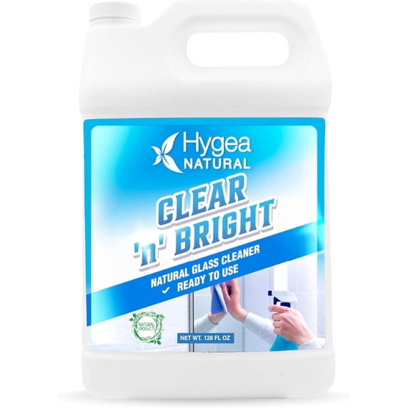 Hygea Natural Clear ’n’ Bright Glass Cleaner Spray, Window Cleaner, Non-Toxic & Ammonia-Free, 1-Gallon