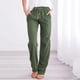 thumbnail image 2 of Pantalones informales rectos de algodón y lino con cintura elástica para mujer - Cintura media, cordón, para todas las estaciones, 2 of 6