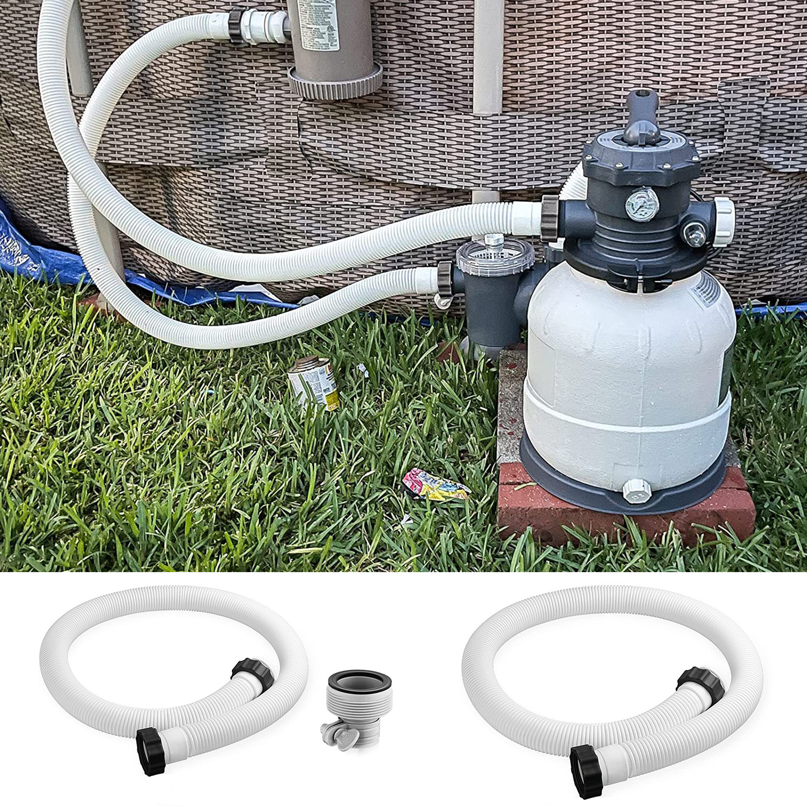 Stretchable Corrugated Pool Hose with Clamps Easy Installation, Pool