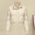 thumbnail image 3 of Women's Short Thicken Jacket Zip Up Solid Warm Coat for Autumn Winter Lightweight High Collar Padded Coat for Daily Wear Work, 3 of 7