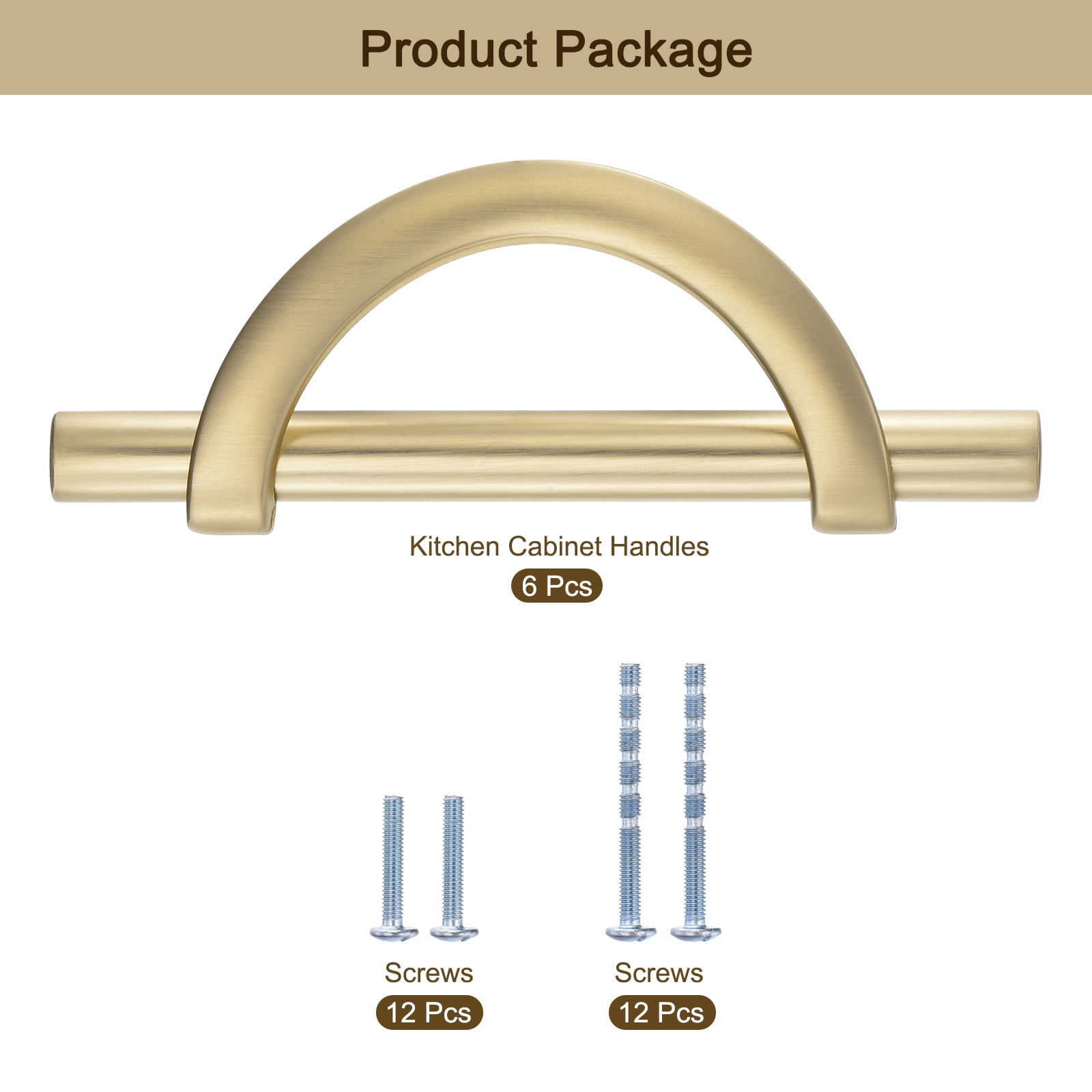 6 Pack Kitchen Cabinet Handles, Brushed Gold Cabinet Pulls 3.75 Inch(96MM) Hole Centers