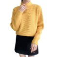 thumbnail image 2 of Chic Comfort: Women's Classic Cardigan Stand Collar Pullover Sweater – Ribbed Knit with Spandex Yarns for Effortless Style this Fall/Winter Solid Color Yellow, 2 of 3