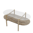 thumbnail image 5 of Coffee Tables Oval Glass Coffee Table, Mid-Century Modern Design, L41 x W21 x H17 inch, for Living Room, 2-Tier Structure, Clear Glass Top and Walnut Finish Wood Shelf, Conical Legs with Gold Finish, 5 of 11