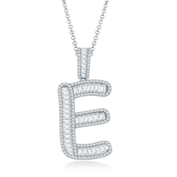 Beaux Bijoux 925 Sterling Silver Rhodium Plated High Polished Baguette Cubic Zirconia Large A B C D E J K M S Initial 18 Pendant Necklace Walmart Com Walmart Com