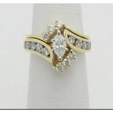 3Ct Marquise Cut Natural Moissanite Womens Wedding Ring 14K Yellow Gold Finish