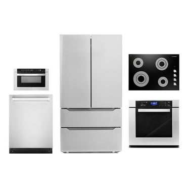Cosmo 5 Piece Kitchen Appliance Package With 36" Electric Cooktop 24" Built-in Fully Integrated Dishwasher 30" Single Electric Wall Oven 30" Over-the-range Microwave & French Door Refrigerator