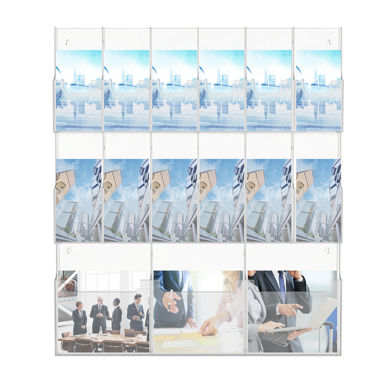 SHegdu 15 Slot Acrylic Brochure Pamphlet Holder Wall Mount Acrylic Trifold Brochure Holder 3 Magazine 12 Pamphlet Pockets Wall Pocket Organizer 10/5inches for Home Office