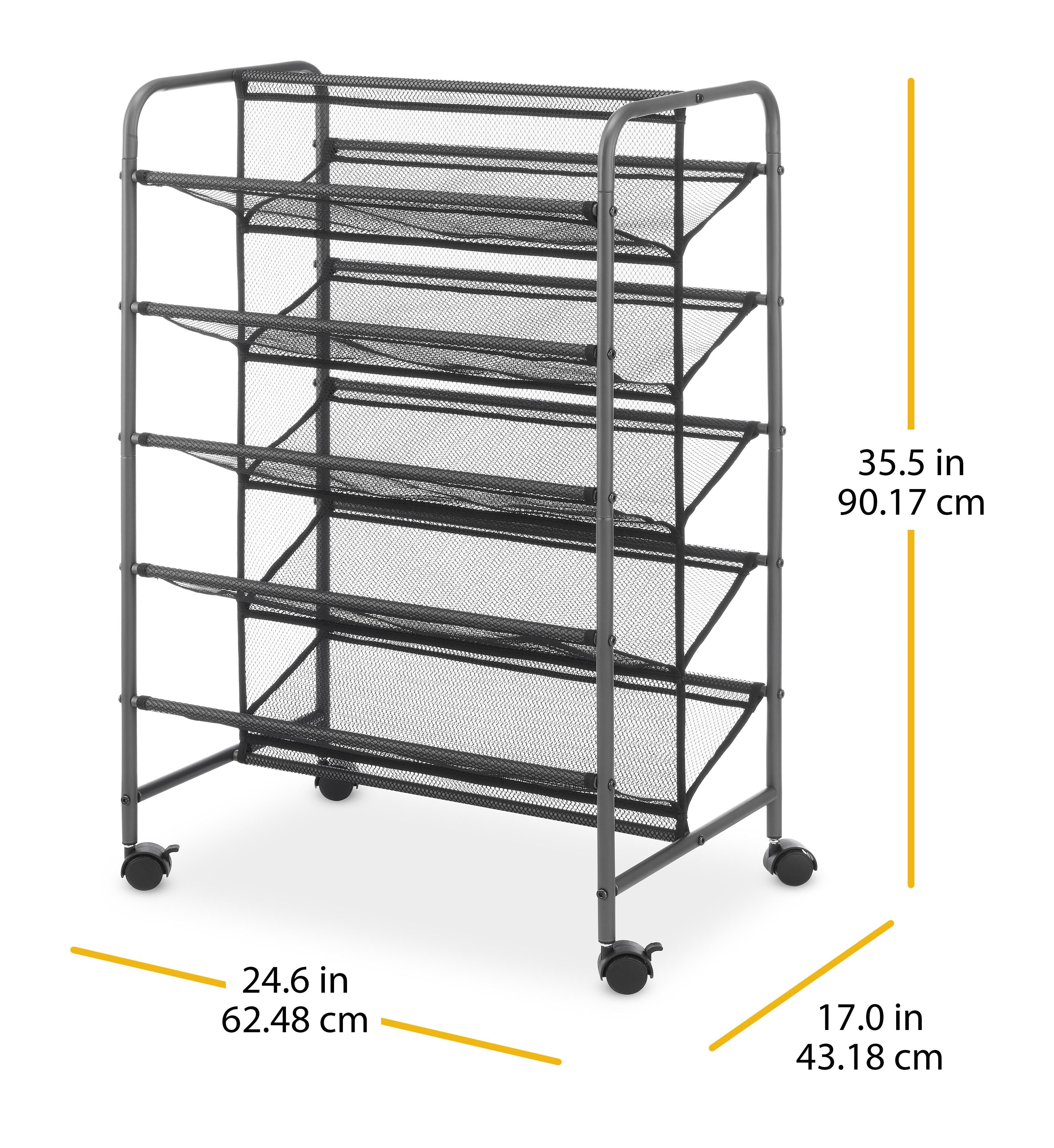 Whitmor 5-Tier Metal Rolling Shoe Rack, 2-Sided Closet Shoe Cart, Space-Saving Design, 30-Pair Capacity, Gunmetal Gray