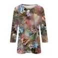 thumbnail image 5 of JULMCOMO Womens Tops 3/4 Sleeve Trendy Summer Crew Neck T Shirts Summer Floral Print Elbow Length Tunic Tops 2024 Trendy Plus Size Blouse Gray 3XL, 5 of 5