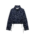 thumbnail image 2 of TGSLY Polka Dot Cropped Jacket for Women Lightweight Soft Stand Collar Long Sleeve Coat Side Adjustable Drawstring Ruched Hem Outerwear Jacket S, 2 of 10