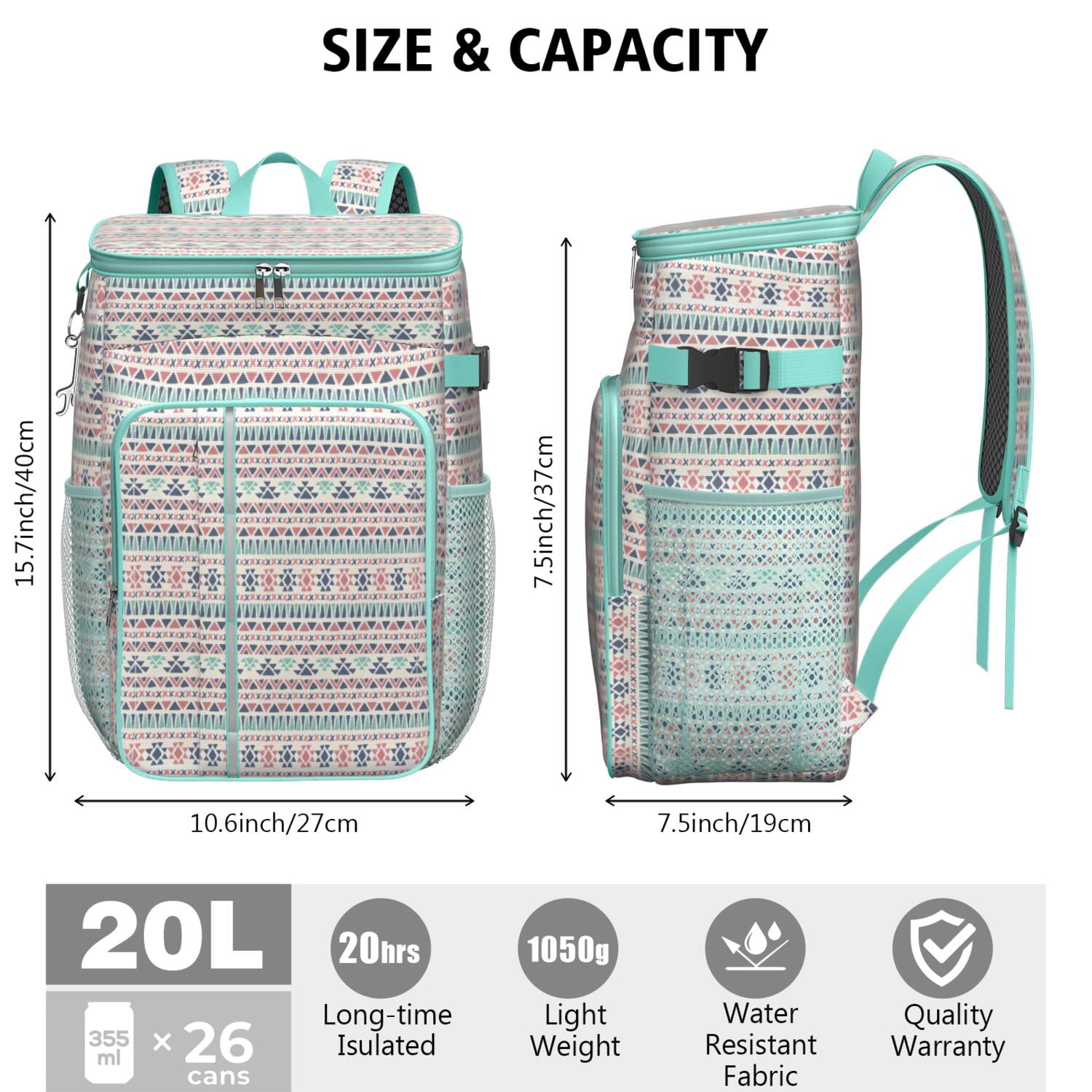Travel Cooler Bag - Boho Bohemia Pioneer Flower Geometric Line Art Camping Beer Cooler Backpack with Bottle Opener- Waterproof Insulated Picnic Backpacks - Cooler Bag for Beach