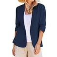 thumbnail image 2 of Women's Blazers & Suit Jackets Clothing 2025!Linen Suit Jackets Women Casual 3/4 Stretchy Ruched Sleeve Lightweight Work Office Jacket With Pockets, 2 of 9