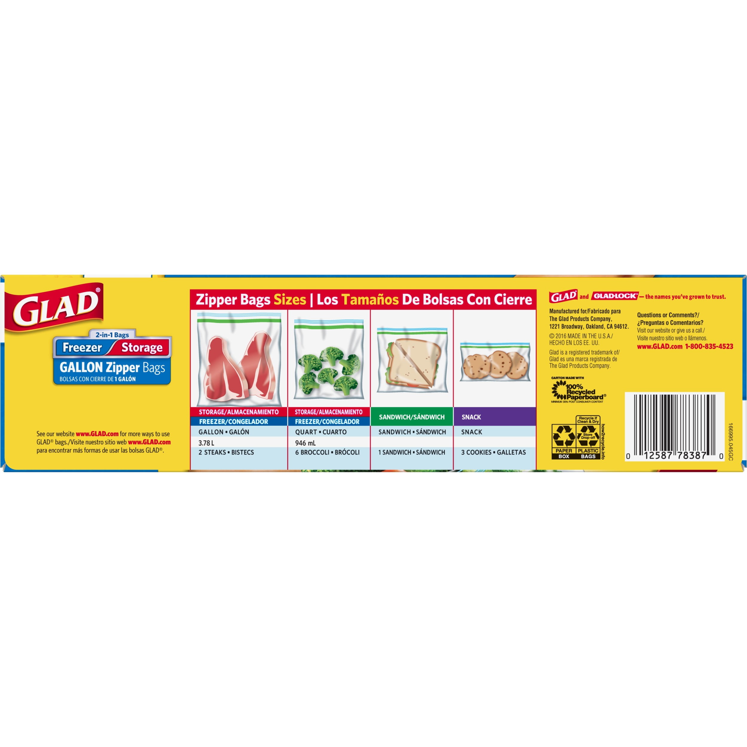 Glad Food Storage and Freezer 2 in 1 Zipper Bags - Gallon Size - 36 Count 