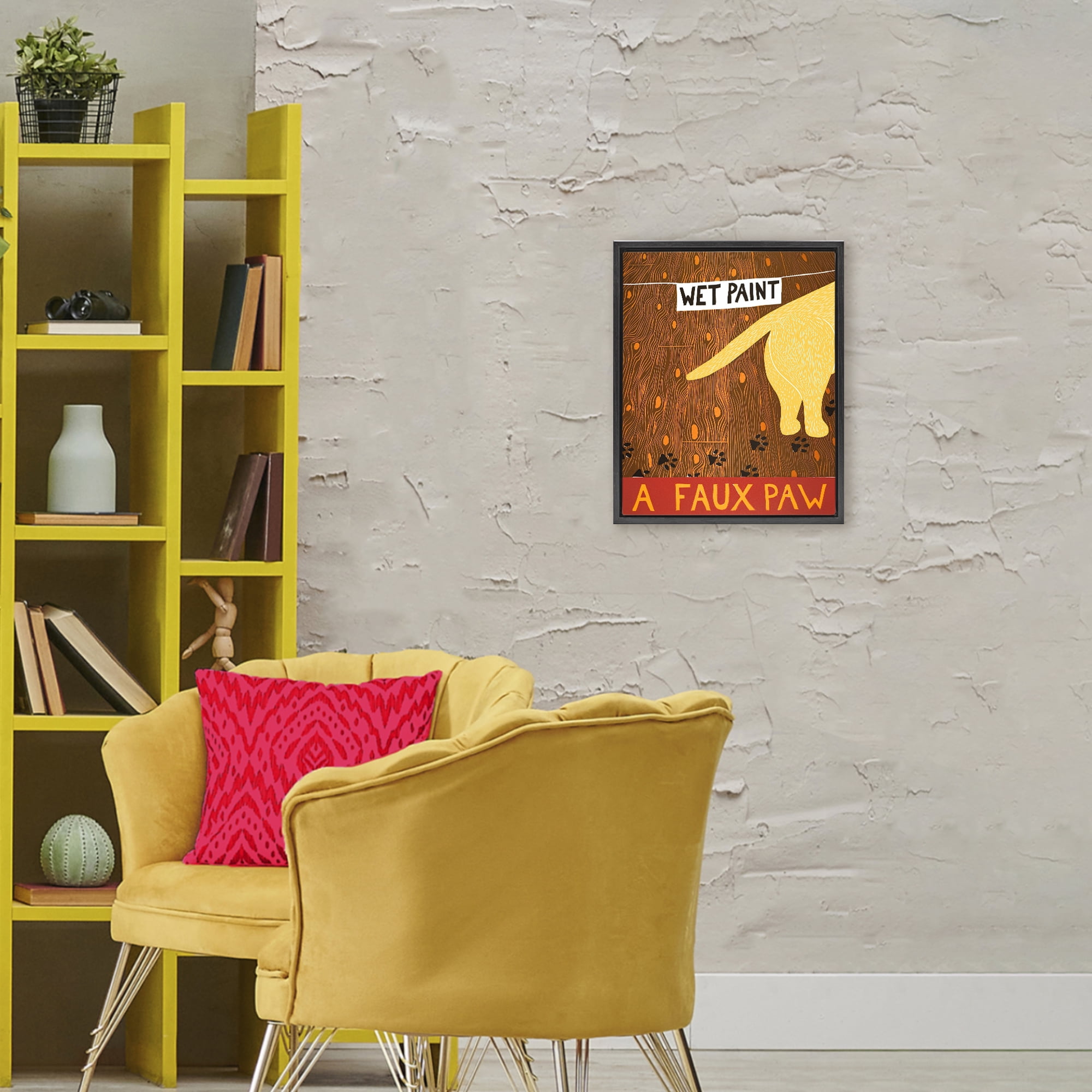 Wet Paint Faux Paw Black Framed Floater Canvas Wall Art, design by Stephen Huneck