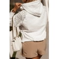 thumbnail image 2 of White Lace Patchwork Sleeve Drawstring Hoodie, 2 of 11