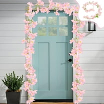 Artificial Hanging Orchid 72.83" Spring Flower Wall Decor Indoor Outdoor Fake Rattan Beige Plastic Hanging for Living Room Wedding