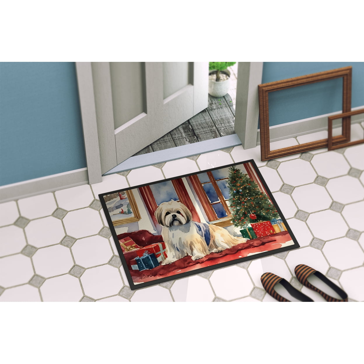 Carolines Treasures DAC2701MAT 18 x 27 in. Lhasa Apso Cozy Christmas Doormat