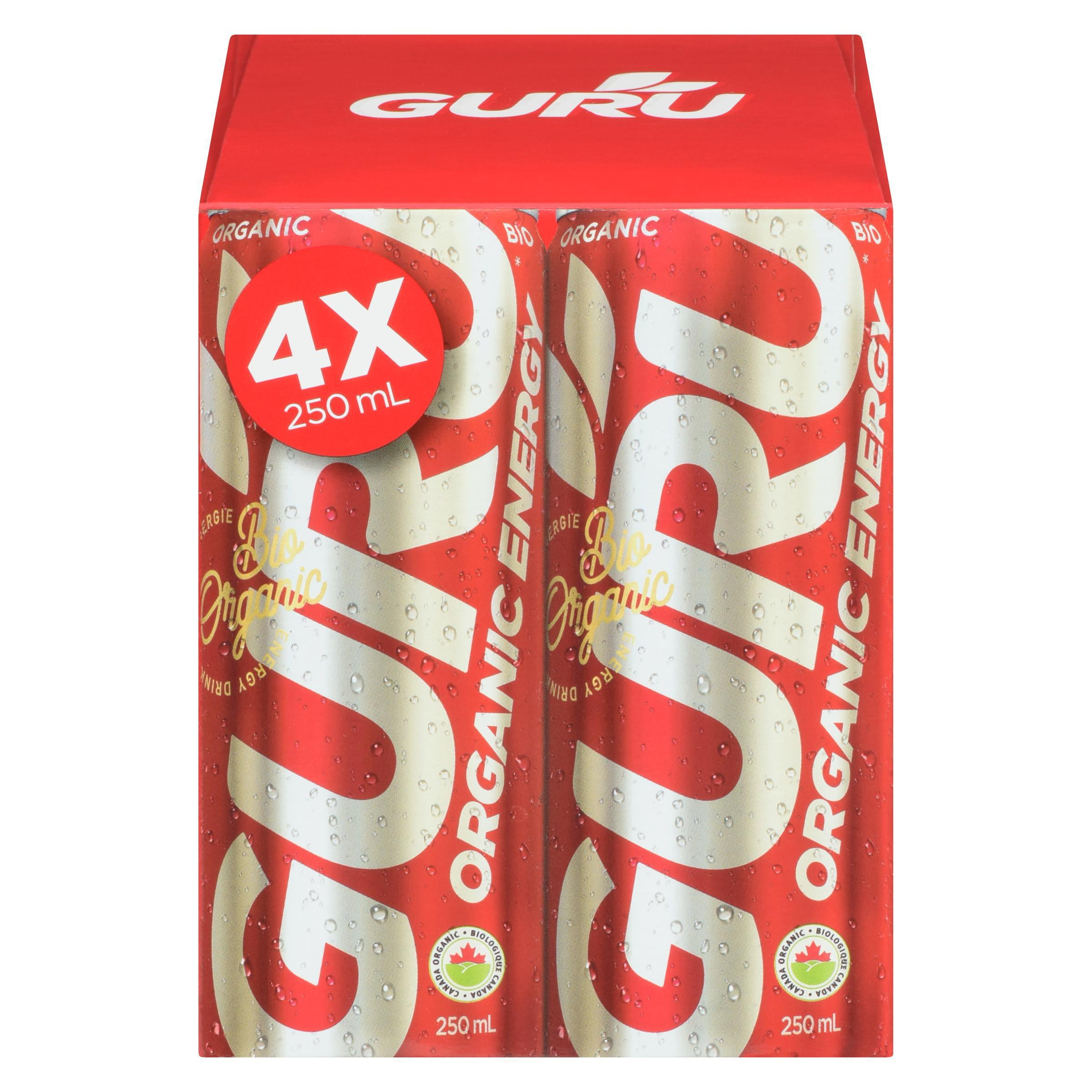GURU Organic Energy 4 x 250 mL, Cans, 4x250mL