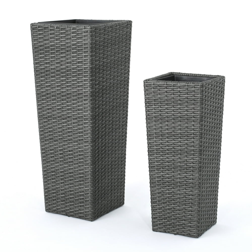 Eden Outdoor Wicker Flower Pots, Set of 2, Grey