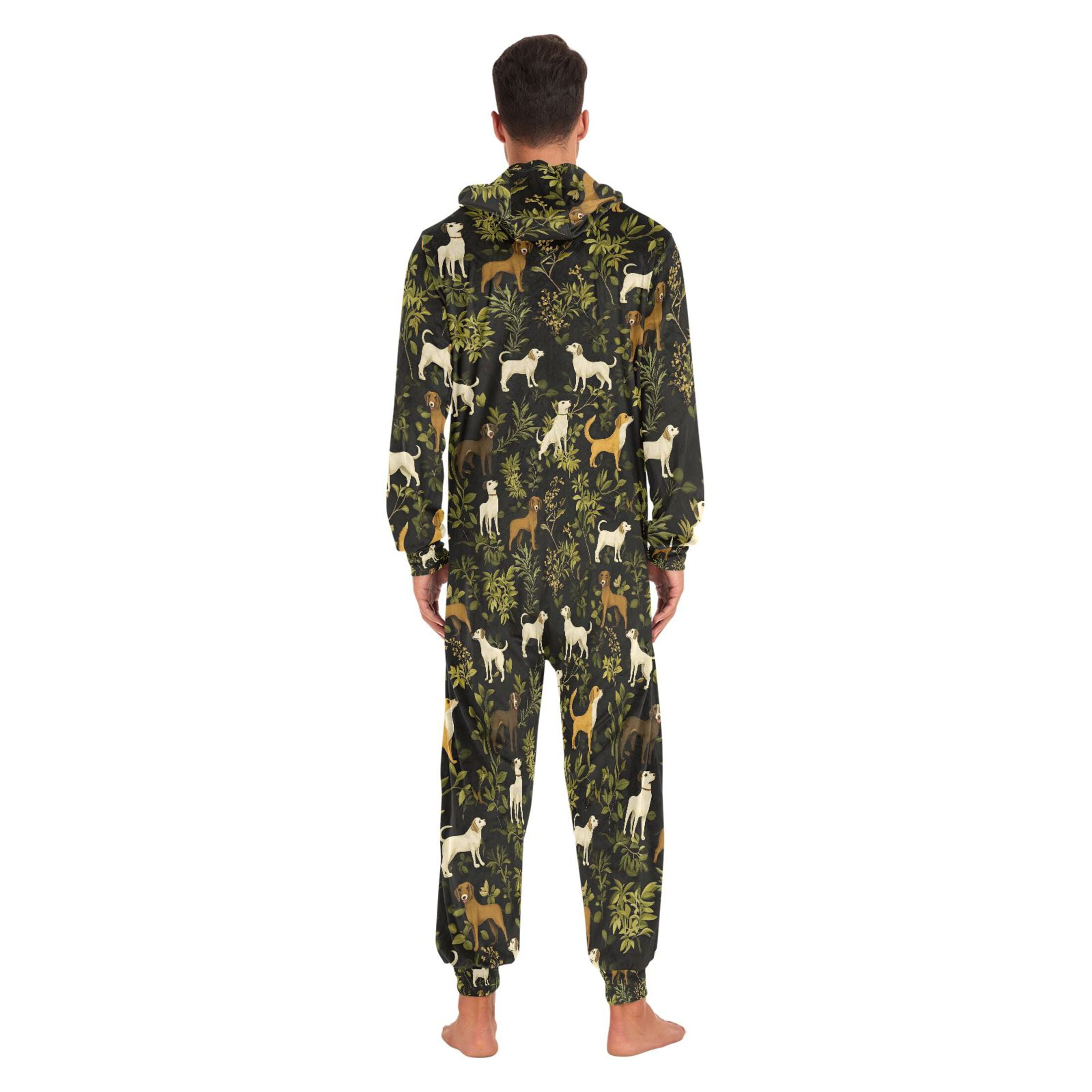 joogoo Cartoon Doodle Dogs Leaf Unisex Adults Onesies Pajamas Jumpsuits L