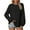 A-Black, variant on Womens Summer Shirt Lace Mesh 3/4 Sleeve V Neck Tops Solid Color Waffle Knit Casual Blouse With Drawstring S-2X B-Black