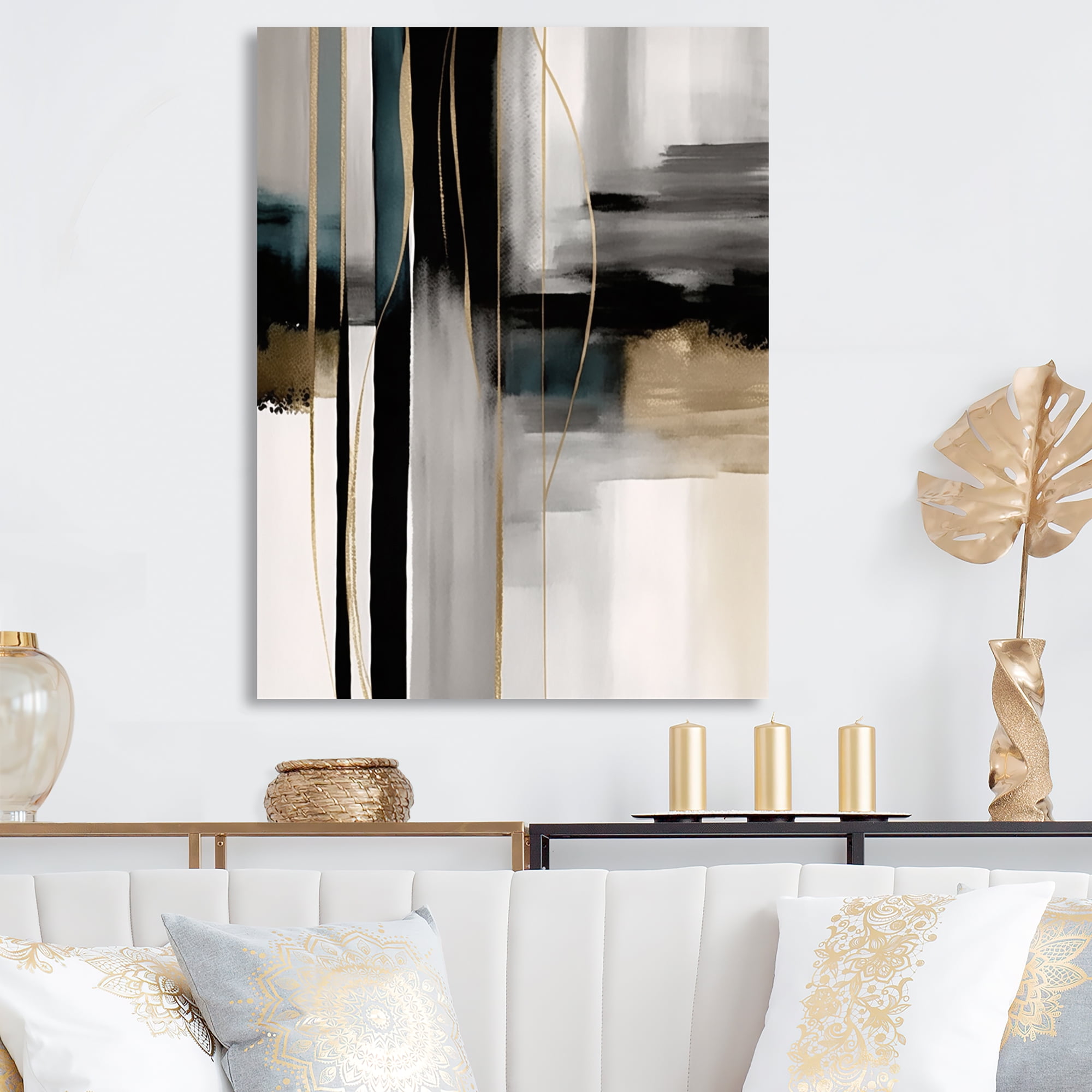 Designart Abstract Geode Geometric Black And Gold III Canvas Wall Art
