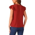 thumbnail image 3 of INSPIRE CHIC Women's Pleated V Neck Tops Flutter Sleeve Summer Casual Shirts S Burgundy, 3 of 5
