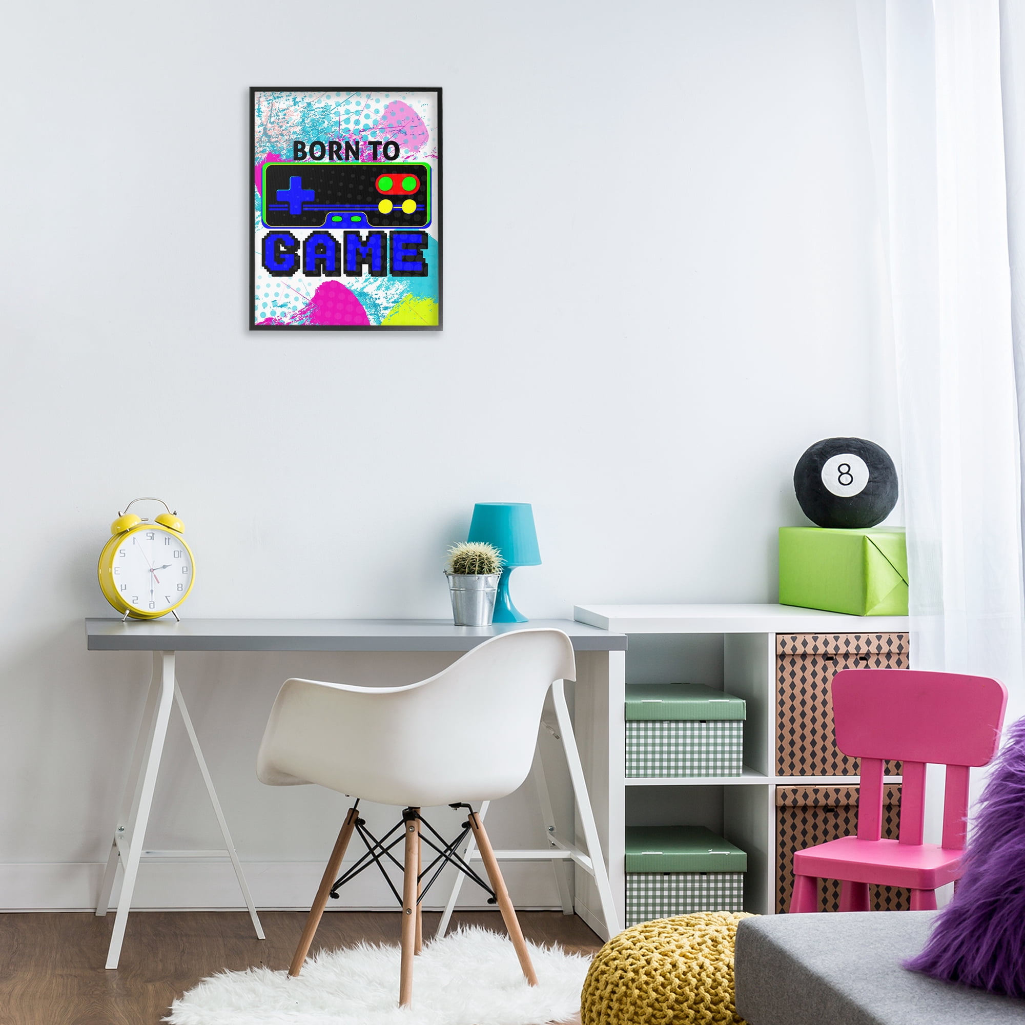 Stupell Industries Boy's Born to Game Typography Painting Black Framed Art Print Wall Art, 16 x 20