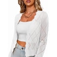 thumbnail image 3 of Women'S Long Sleeve Cropped Cardigan Sweaters Open Front Hollow Out Shrugs White XXL, 3 of 8