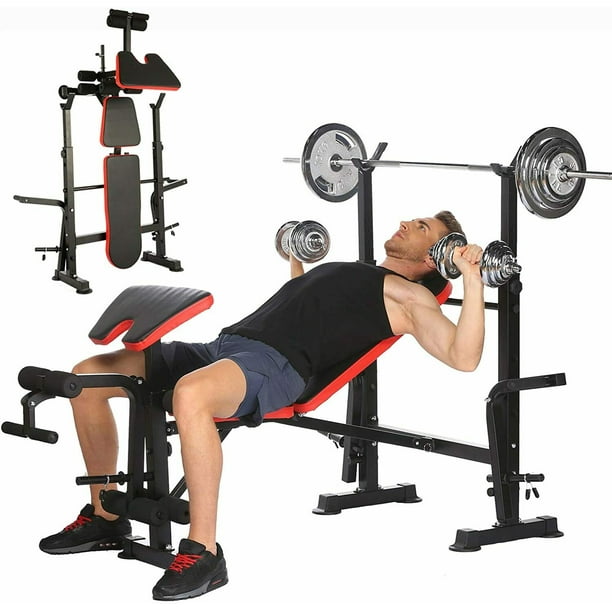 Adjustable Weight Bench with Barbell Rack Leg Extension Weight Benches for Full Body Workout