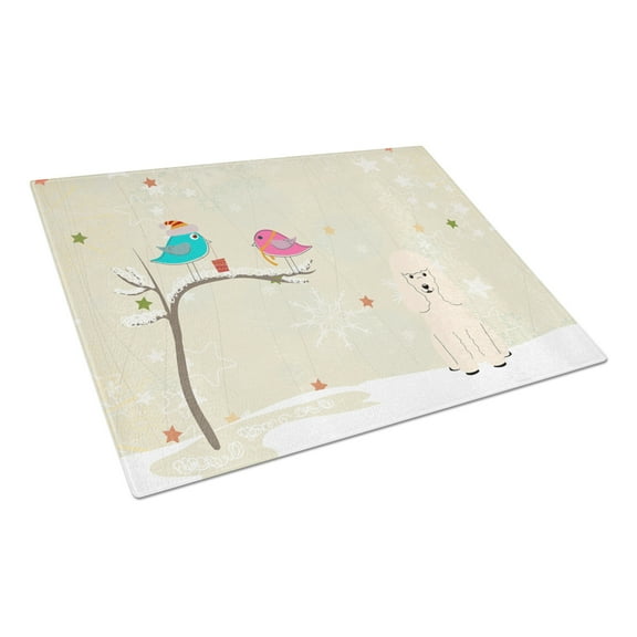 Caroline's Treasures Christmas Presents between Friends Poodle White Glass Cutting Board Large