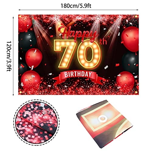 Feliz 70th Birthday Banner Telón de fondo Rojo y Negro 70 Años Fondo Bday Decoraciones par N\C N\C